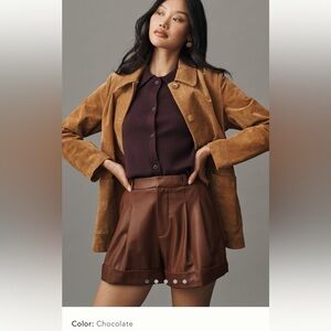 NWT new 12 Anthropologie Maeve faux leather cuffed shorts chocolate brown
